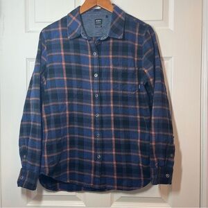 Prana Blue and Orange Plaid Casual Button Down Shirt Size Medium